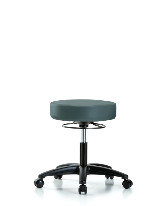 Blue Ridge Ergonomics VDHSO-RG-RC-8546 Rutledge Vinyl Stool without Back - Desk Height with Casters in Colonial Blue Trailblazer™ Vinyl