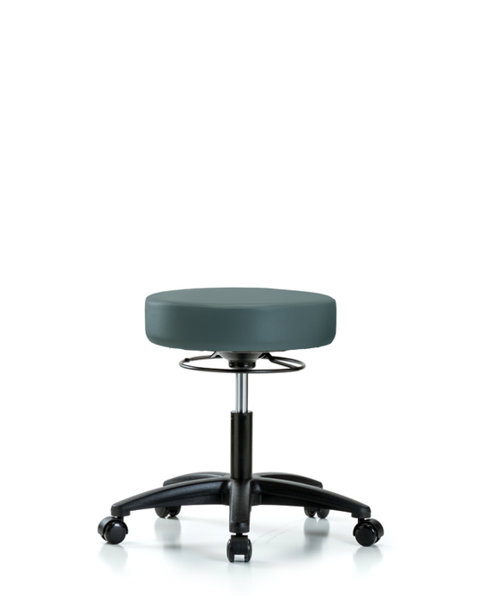 Blue Ridge Ergonomics VDHSO-RG-RC-8546 Rutledge Vinyl Stool without Back - Desk Height with Casters in Colonial Blue Trailblazer™ Vinyl