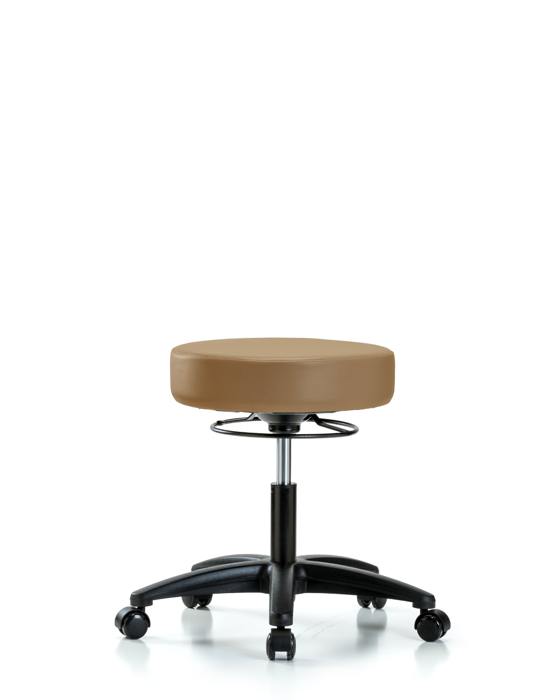 Blue Ridge Ergonomics VDHSO-RG-RC-8584 Rutledge Vinyl Stool without Back - Desk Height with Casters in Taupe Trailblazer™ Vinyl