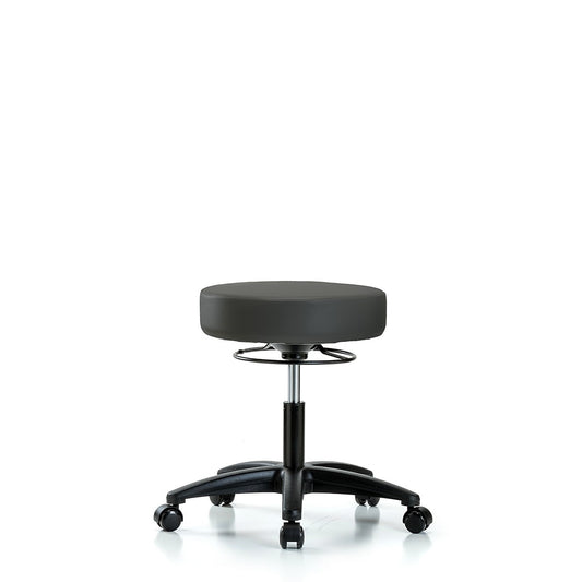 Blue Ridge Ergonomics VDHSO-RG-RC-8605 Rutledge Vinyl Stool without Back - Desk Height with Casters in Charcoal Trailblazer™ Vinyl