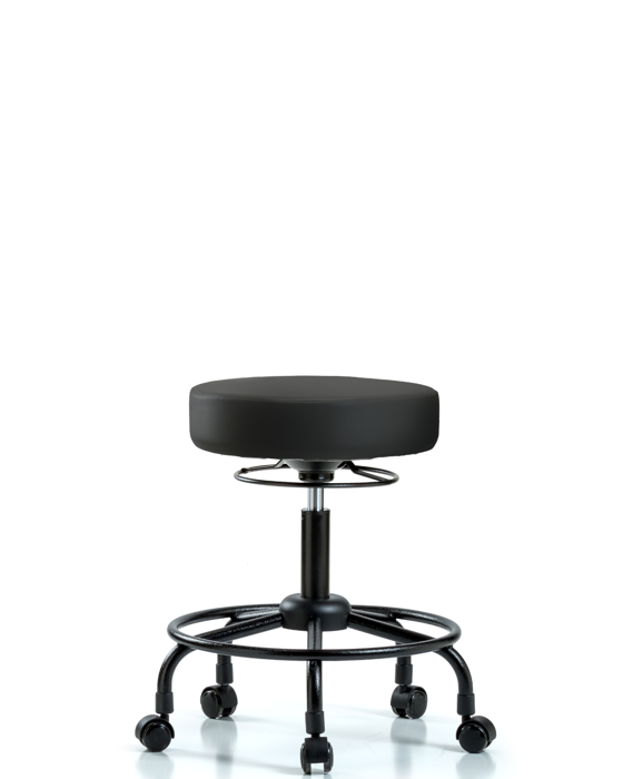 Blue Ridge Ergonomics VDHSO-RT-RC-8540 Rutledge Vinyl Stool without Back - Desk Height with Round Tube Base & Casters in Black Trailblazer™ Vinyl