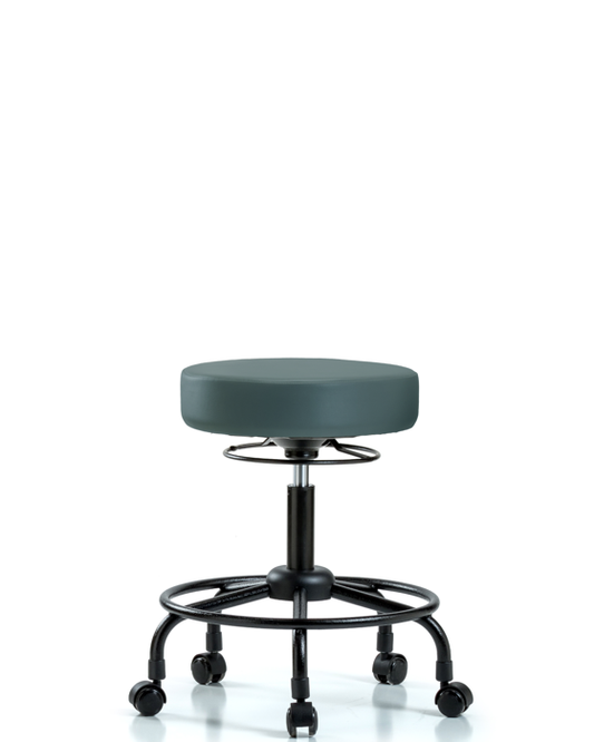 Blue Ridge Ergonomics VDHSO-RT-RC-8546 Rutledge Vinyl Stool without Back - Desk Height with Round Tube Base & Casters in Colonial Blue Trailblazer™ Vinyl