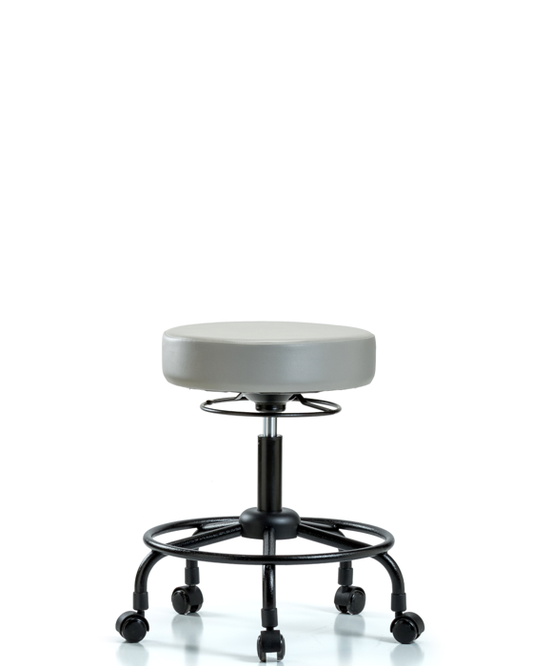 Blue Ridge Ergonomics VDHSO-RT-RC-8567 Rutledge Vinyl Stool without Back - Desk Height with Round Tube Base & Casters in Dove Trailblazer™ Vinyl