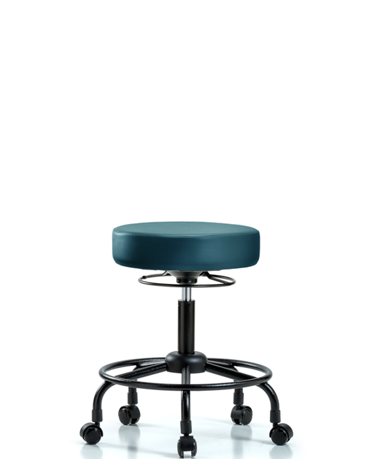 Blue Ridge Ergonomics VDHSO-RT-RC-8801 Rutledge Vinyl Stool without Back - Desk Height with Round Tube Base & Casters in Marine Blue Supernova™ Vinyl