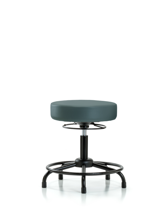 Blue Ridge Ergonomics VDHSO-RT-RG-8546 Rutledge Vinyl Stool without Back - Desk Height with Round Tube Base & Stationary Glides in Colonial Blue Trailblazer™ Vinyl