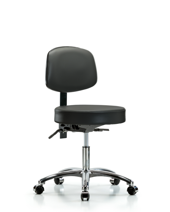 Blue Ridge Ergonomics VDHST-CR-T0-CC-8823 Rutledge Vinyl Stool with Back Chrome - Desk Height with Casters in Carbon Supernova™ Vinyl
