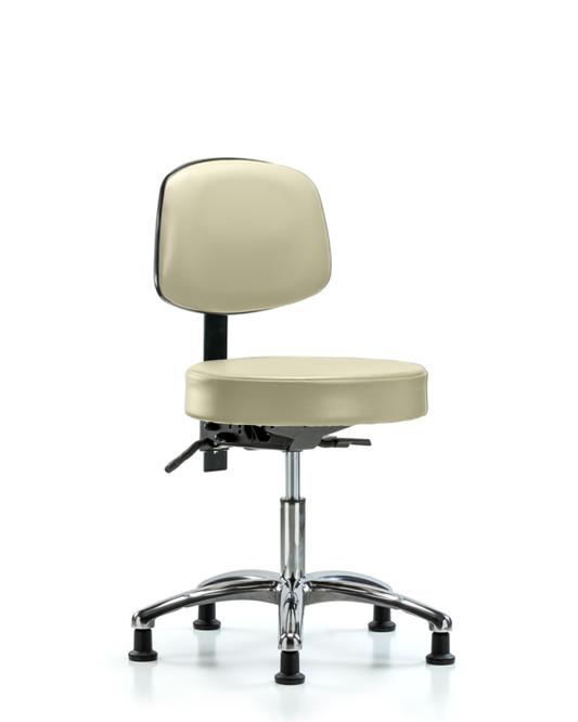 Blue Ridge Ergonomics VDHST-CR-T0-RG-8501 Rutledge Vinyl Stool with Back Chrome - Desk Height with Stationary Glides in Adobe White Trailblazer™ Vinyl