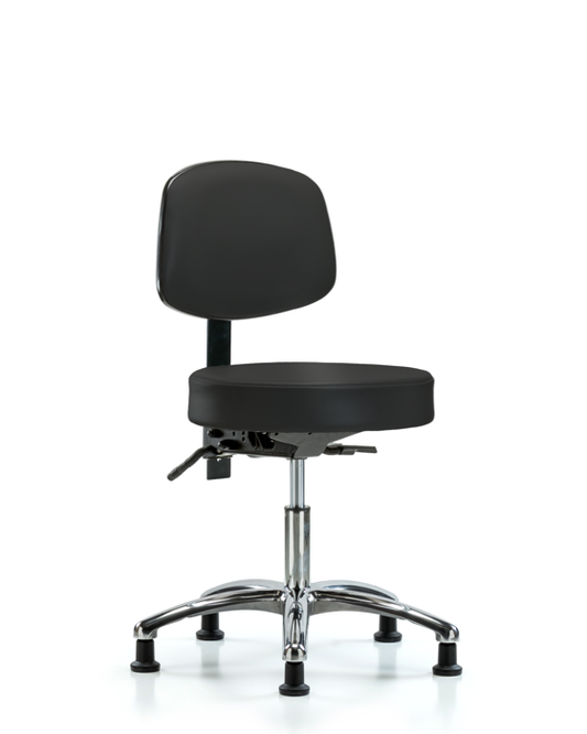 Blue Ridge Ergonomics VDHST-CR-T0-RG-8540 Rutledge Vinyl Stool with Back Chrome - Desk Height with Stationary Glides in Black Trailblazer™ Vinyl