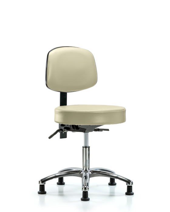 Blue Ridge Ergonomics VDHST-CR-T1-RG-8501 Rutledge Vinyl Stool with Back Chrome - Desk Height with Seat Tilt & Stationary Glides in Adobe White Trailblazer™ Vinyl