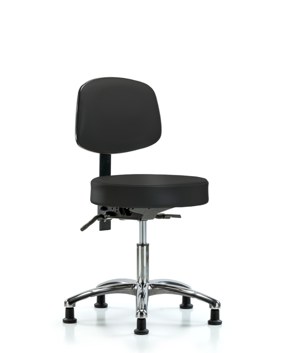 Blue Ridge Ergonomics VDHST-CR-T1-RG-8540 Rutledge Vinyl Stool with Back Chrome - Desk Height with Seat Tilt & Stationary Glides in Black Trailblazer™ Vinyl