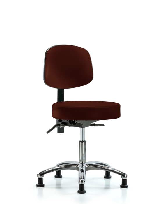 Blue Ridge Ergonomics VDHST-CR-T1-RG-8569 Rutledge Vinyl Stool with Back Chrome - Desk Height with Seat Tilt & Stationary Glides in Burgundy Trailblazer™ Vinyl