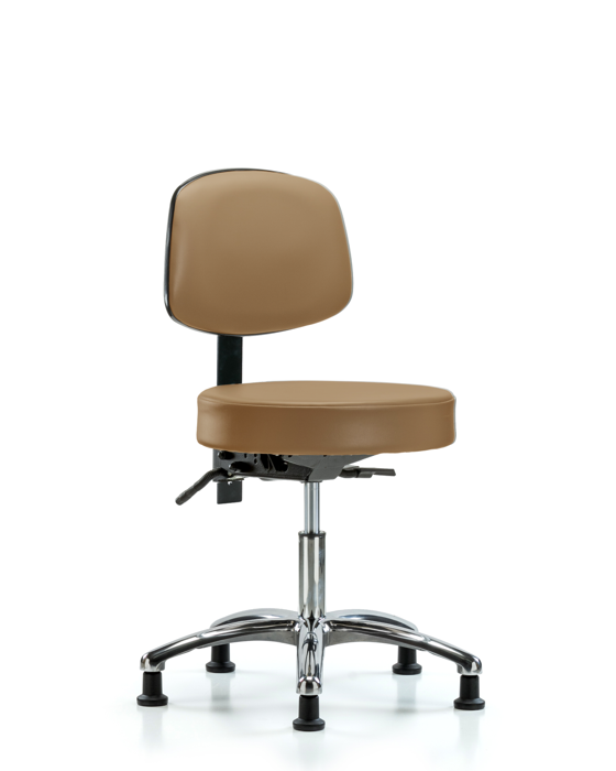 Blue Ridge Ergonomics VDHST-CR-T1-RG-8584 Rutledge Vinyl Stool with Back Chrome - Desk Height with Seat Tilt & Stationary Glides in Taupe Trailblazer™ Vinyl