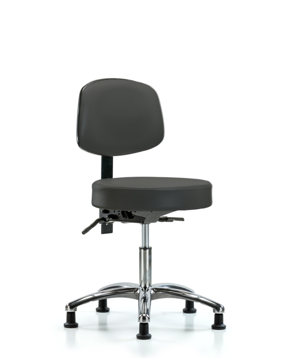 Blue Ridge Ergonomics VDHST-CR-T1-RG-8605 Rutledge Vinyl Stool with Back Chrome - Desk Height with Seat Tilt & Stationary Glides in Charcoal Trailblazer™ Vinyl
