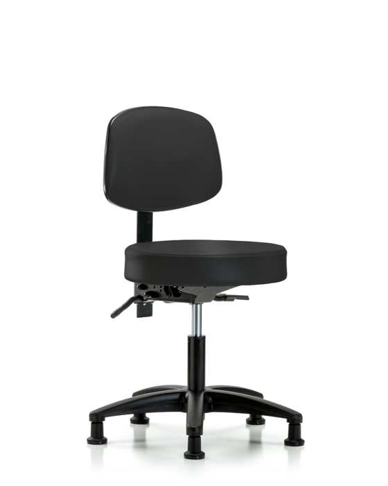 Blue Ridge Ergonomics VDHST-RG-T0-RG-8540 Rutledge Vinyl Stool with Back - Desk Height with Stationary Glides in Black Trailblazer™ Vinyl