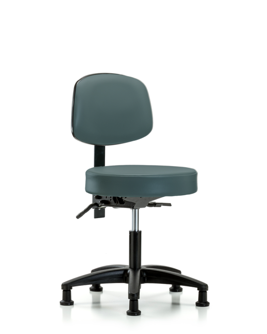 Blue Ridge Ergonomics VDHST-RG-T0-RG-8546 Rutledge Vinyl Stool with Back - Desk Height with Stationary Glides in Colonial Blue Trailblazer™ Vinyl