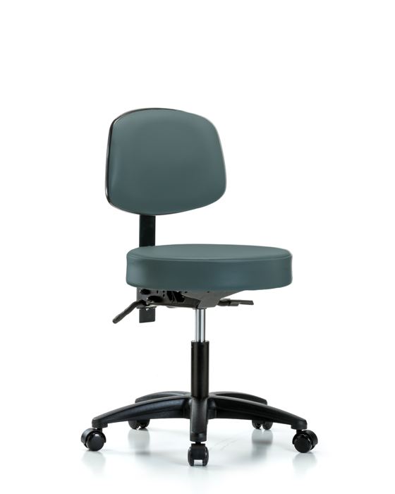 Blue Ridge Ergonomics VDHST-RG-T1-RC-8546 Rutledge Vinyl Stool with Back - Desk Height with Seat Tilt & Casters in Colonial Blue Trailblazer™ Vinyl