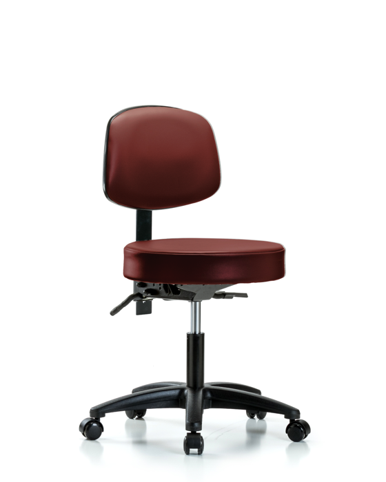 Blue Ridge Ergonomics VDHST-RG-T1-RC-8815 Rutledge Vinyl Stool with Back - Desk Height with Seat Tilt & Casters in Borscht Supernova™ Vinyl