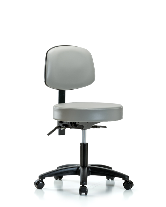 Blue Ridge Ergonomics VDHST-RG-T1-RC-8840 Rutledge Vinyl Stool with Back - Desk Height with Seat Tilt & Casters in Sterling Supernova™ Vinyl
