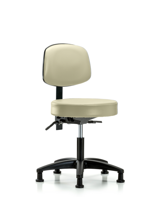 Blue Ridge Ergonomics VDHST-RG-T1-RG-8501 Rutledge Vinyl Stool with Back - Desk Height with Seat Tilt & Stationary Glides in Adobe White Trailblazer™ Vinyl