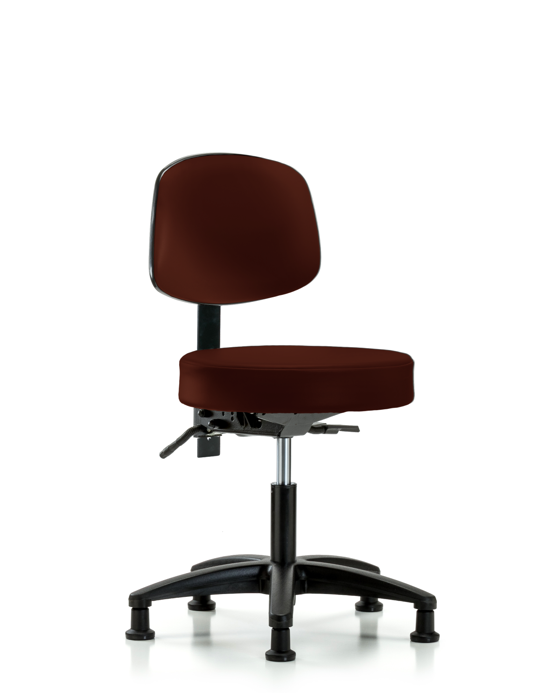 Blue Ridge Ergonomics VDHST-RG-T1-RG-8569 Rutledge Vinyl Stool with Back - Desk Height with Seat Tilt & Stationary Glides in Burgundy Trailblazer™ Vinyl