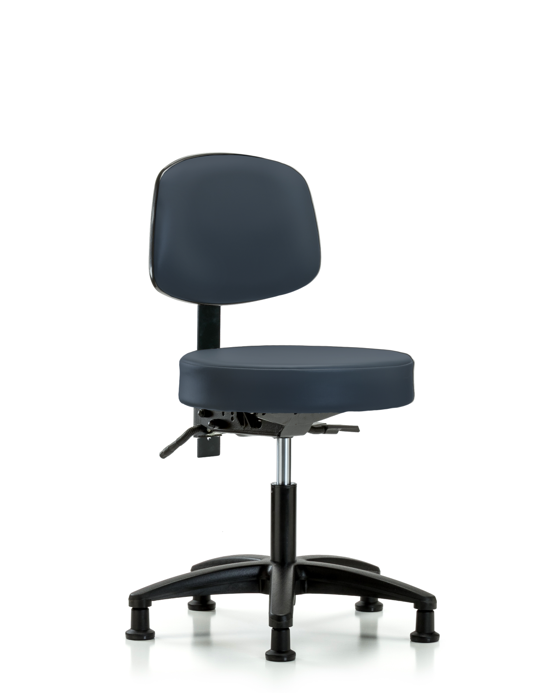 Blue Ridge Ergonomics VDHST-RG-T1-RG-8582 Rutledge Vinyl Stool with Back - Desk Height with Seat Tilt & Stationary Glides in Imperial Blue Trailblazer™ Vinyl