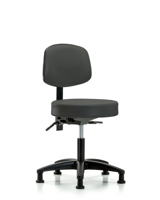 Blue Ridge Ergonomics VDHST-RG-T1-RG-8605 Rutledge Vinyl Stool with Back - Desk Height with Seat Tilt & Stationary Glides in Charcoal Trailblazer™ Vinyl