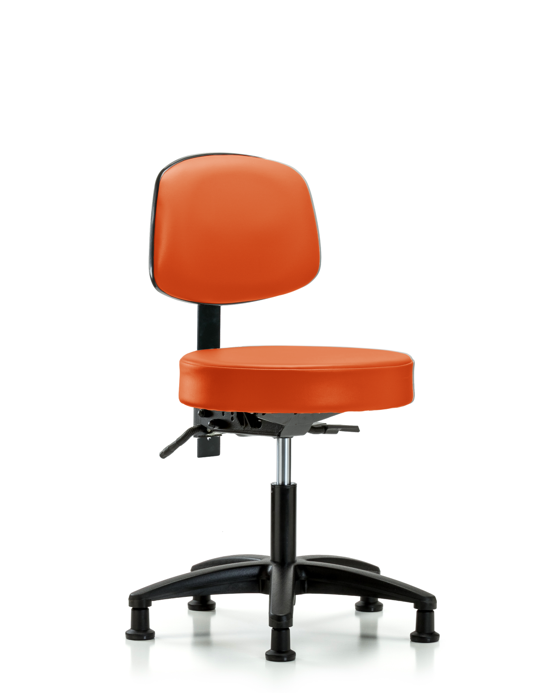Blue Ridge Ergonomics VDHST-RG-T1-RG-8613 Rutledge Vinyl Stool with Back - Desk Height with Seat Tilt & Stationary Glides in Orange Kist Trailblazer™ Vinyl