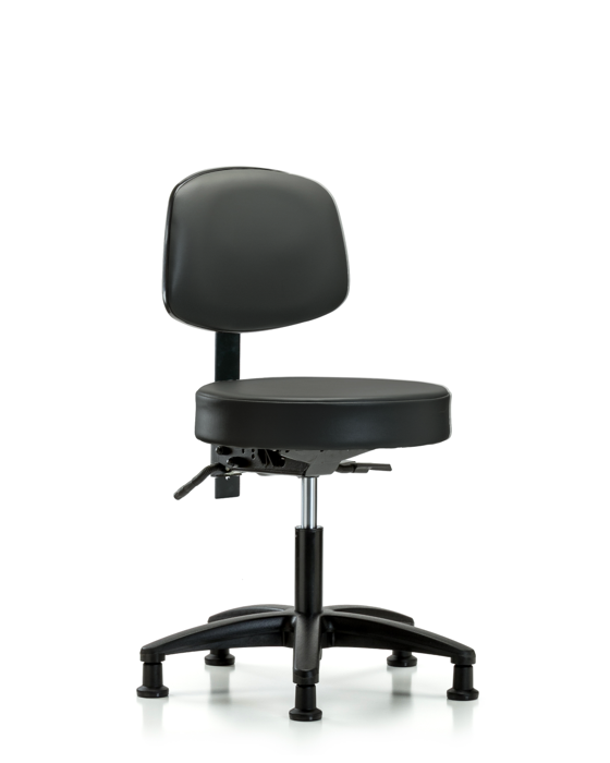 Blue Ridge Ergonomics VDHST-RG-T1-RG-8823 Rutledge Vinyl Stool with Back - Desk Height with Seat Tilt & Stationary Glides in Carbon Supernova™ Vinyl