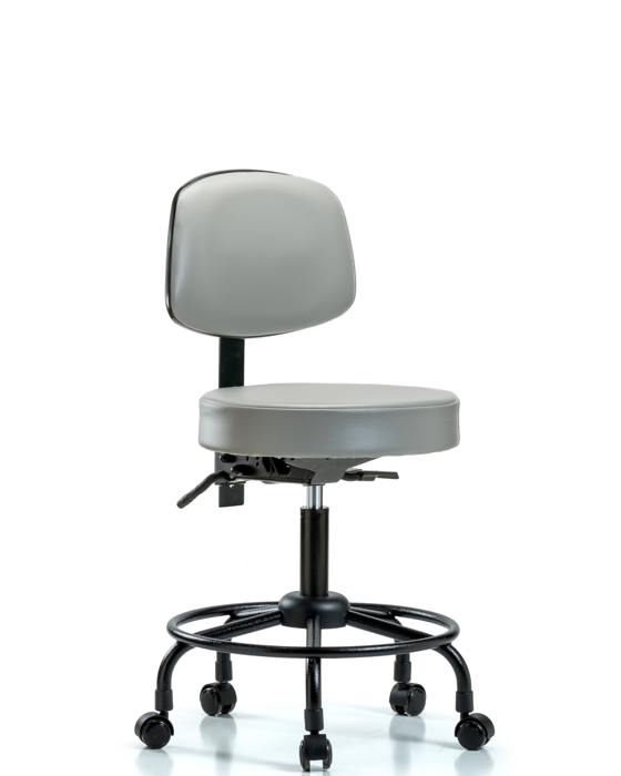 Blue Ridge Ergonomics VDHST-RT-T0-RC-8567 Rutledge Vinyl Stool with Back - Desk Height with Round Tube Base & Casters in Dove Trailblazer™ Vinyl