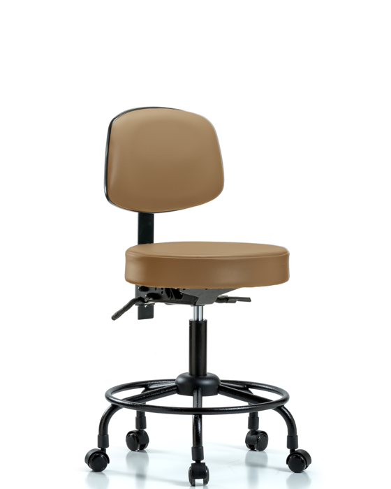 Blue Ridge Ergonomics VDHST-RT-T0-RC-8584 Rutledge Vinyl Stool with Back - Desk Height with Round Tube Base & Casters in Taupe Trailblazer™ Vinyl