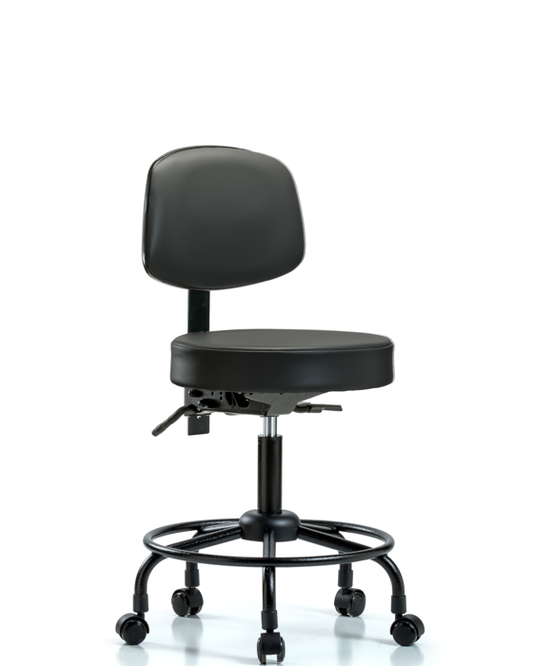 Blue Ridge Ergonomics VDHST-RT-T0-RC-8823 Rutledge Vinyl Stool with Back - Desk Height with Round Tube Base & Casters in Carbon Supernova™ Vinyl