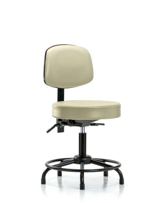 Blue Ridge Ergonomics VDHST-RT-T0-RG-8501 Rutledge Vinyl Stool with Back - Desk Height with Round Tube Base & Stationary Glides in Adobe White Trailblazer™ Vinyl