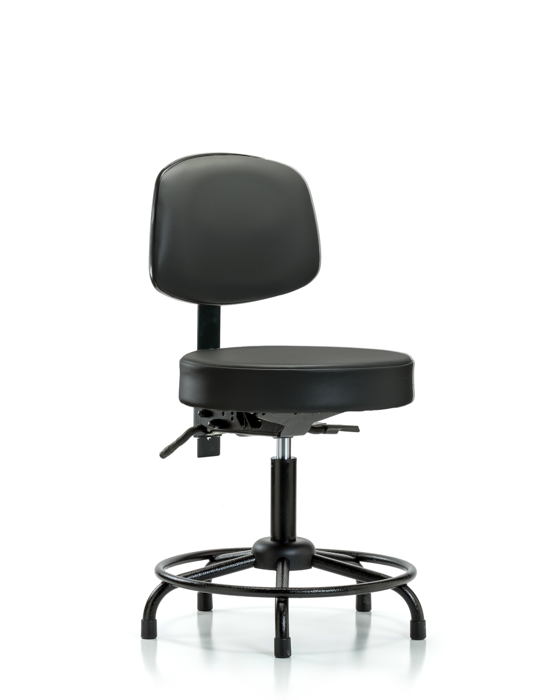 Blue Ridge Ergonomics VDHST-RT-T0-RG-8823 Rutledge Vinyl Stool with Back - Desk Height with Round Tube Base & Stationary Glides in Carbon Supernova™ Vinyl