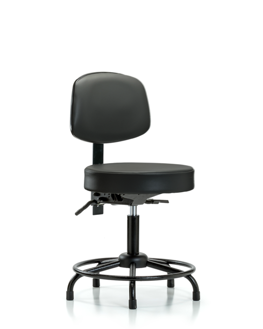 Blue Ridge Ergonomics VDHST-RT-T0-RG-8823 Rutledge Vinyl Stool with Back - Desk Height with Round Tube Base & Stationary Glides in Carbon Supernova™ Vinyl