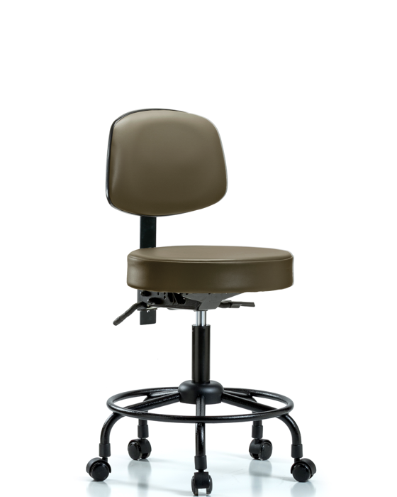 Blue Ridge Ergonomics VDHST-RT-T1-RC-8809 Rutledge Vinyl Stool with Back - Desk Height with Round Tube Base, Seat Tilt, & Casters in Taupe Supernova™ Vinyl