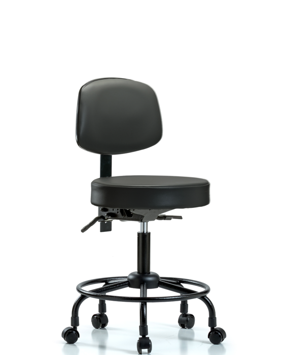 Blue Ridge Ergonomics VDHST-RT-T1-RC-8823 Rutledge Vinyl Stool with Back - Desk Height with Round Tube Base, Seat Tilt, & Casters in Carbon Supernova™ Vinyl