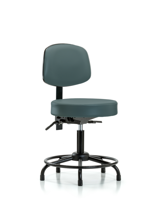 Blue Ridge Ergonomics VDHST-RT-T1-RG-8546 Rutledge Vinyl Stool with Back - Desk Height with Round Tube Base, Seat Tilt, & Stationary Glides in Colonial Blue Trailblazer™ Vinyl