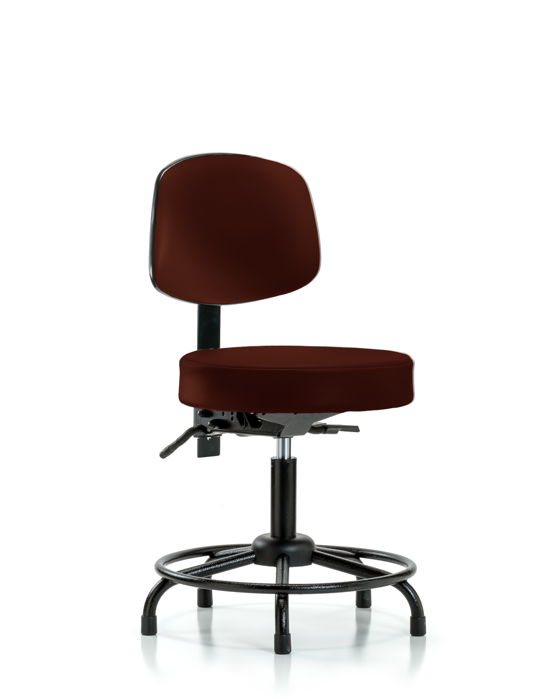 Blue Ridge Ergonomics VDHST-RT-T1-RG-8569 Rutledge Vinyl Stool with Back - Desk Height with Round Tube Base, Seat Tilt, & Stationary Glides in Burgundy Trailblazer™ Vinyl
