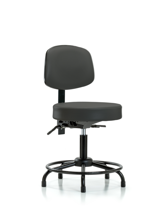 Blue Ridge Ergonomics VDHST-RT-T1-RG-8605 Rutledge Vinyl Stool with Back - Desk Height with Round Tube Base, Seat Tilt, & Stationary Glides in Charcoal Trailblazer™ Vinyl