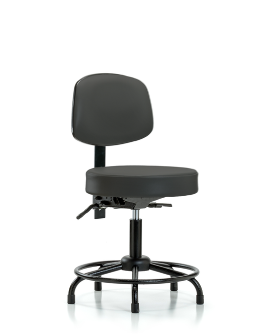 Blue Ridge Ergonomics VDHST-RT-T1-RG-8605 Rutledge Vinyl Stool with Back - Desk Height with Round Tube Base, Seat Tilt, & Stationary Glides in Charcoal Trailblazer™ Vinyl