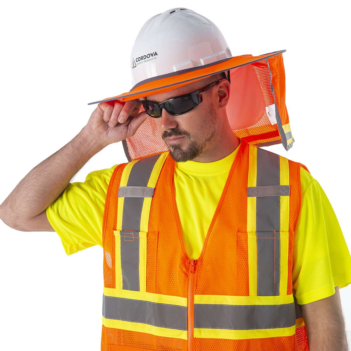 Cordova Safety VHB100 Hard Hat, Neck Shade, Orange