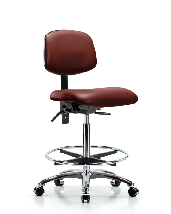 Blue Ridge Ergonomics VHBCH-CR-T0-A0-CF-CC-8815 Rutledge Vinyl Chair Chrome - High Bench Height with Chrome Foot Ring & Casters in Borscht Supernova™ Vinyl
