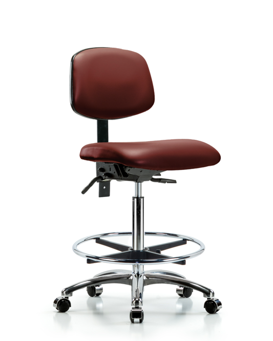 Blue Ridge Ergonomics VHBCH-CR-T0-A0-CF-CC-8815 Rutledge Vinyl Chair Chrome - High Bench Height with Chrome Foot Ring & Casters in Borscht Supernova™ Vinyl