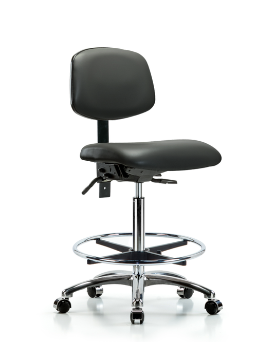 Blue Ridge Ergonomics VHBCH-CR-T0-A0-CF-CC-8823 Rutledge Vinyl Chair Chrome - High Bench Height with Chrome Foot Ring & Casters in Carbon Supernova™ Vinyl