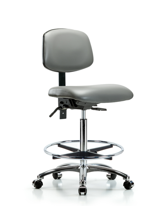 Blue Ridge Ergonomics VHBCH-CR-T0-A0-CF-CC-8840 Rutledge Vinyl Chair Chrome - High Bench Height with Chrome Foot Ring & Casters in Sterling Supernova™ Vinyl