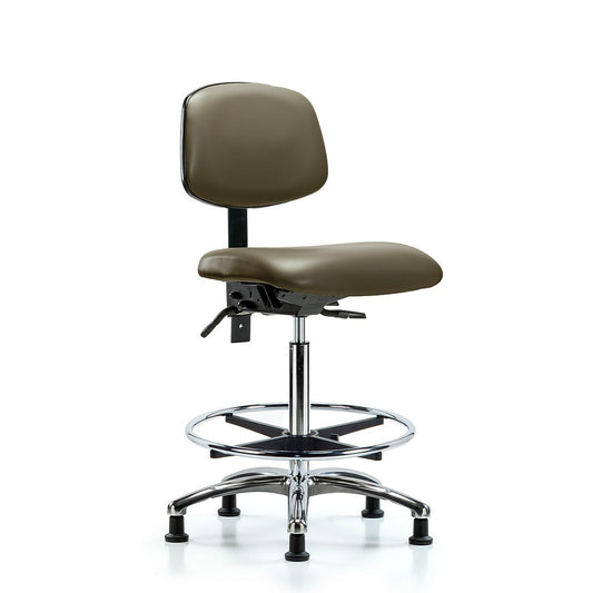 Blue Ridge Ergonomics VHBCH-CR-T0-A0-CF-RG-8809 Rutledge Vinyl Chair Chrome - High Bench Height with Chrome Foot Ring & Stationary Glides in Taupe Supernova™ Vinyl