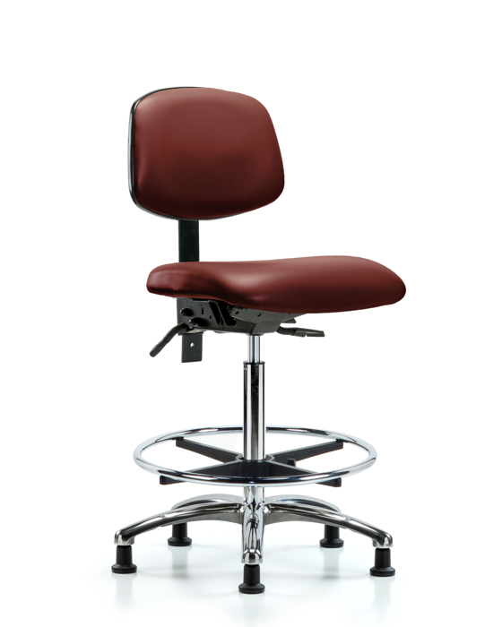 Blue Ridge Ergonomics VHBCH-CR-T0-A0-CF-RG-8815 Rutledge Vinyl Chair Chrome - High Bench Height with Chrome Foot Ring & Stationary Glides in Borscht Supernova™ Vinyl