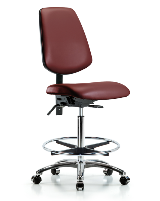Blue Ridge Ergonomics VHBCH-MB-CR-T0-A0-CF-CC-8815 Rutledge Vinyl Chair Chrome - High Bench Height with Medium Back, Chrome Foot Ring, & Casters in Borscht Supernova™ Vinyl