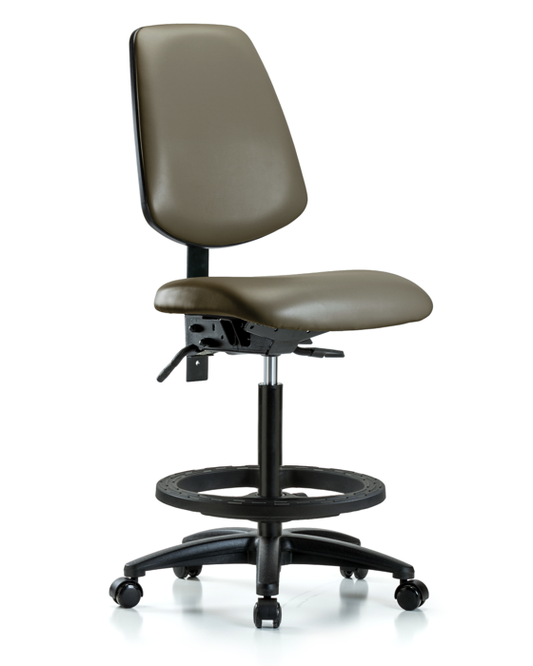 Blue Ridge Ergonomics VHBCH-MB-RG-T0-A0-BF-RC-8809 Rutledge Vinyl Chair - High Bench Height with Medium Back, Black Foot Ring, & Casters in Taupe Supernova™ Vinyl