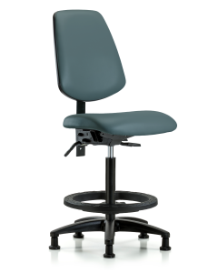 Blue Ridge Ergonomics VHBCH-MB-RG-T0-A0-BF-RG-8546 Rutledge Vinyl Chair - High Bench Height with Medium Back, Black Foot Ring, & Stationary Glides in Colonial Blue Trailblazer™ Vinyl